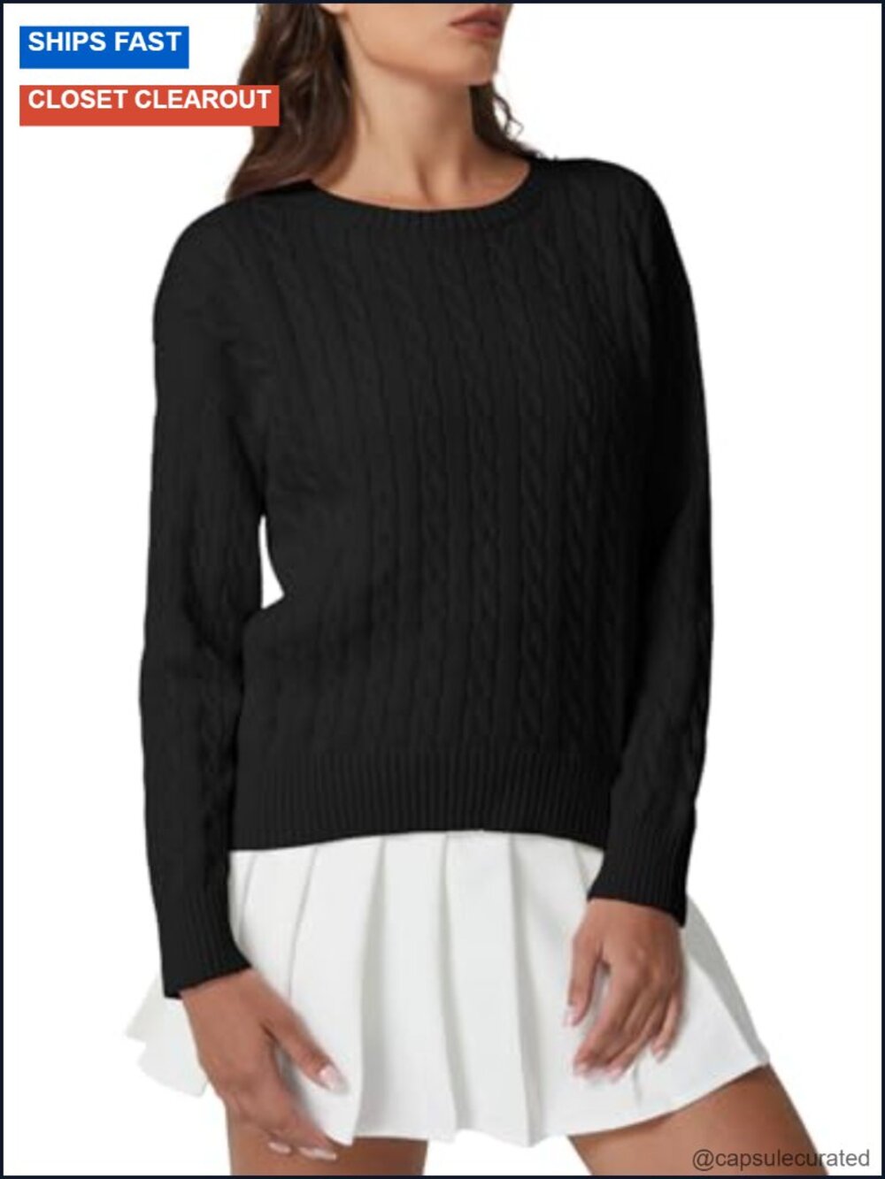 Women's Cable Knit Pullover Sweater Long Sleeve Crew Neck Cotton Soft Fall